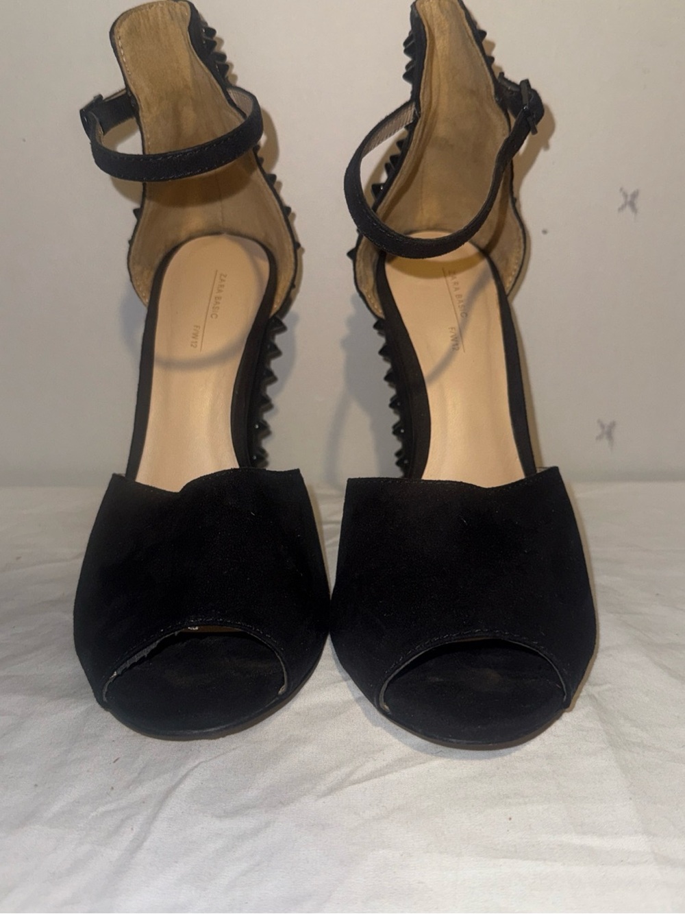 High Heels Zara Black Suede Peep-Toe Ankle Strap